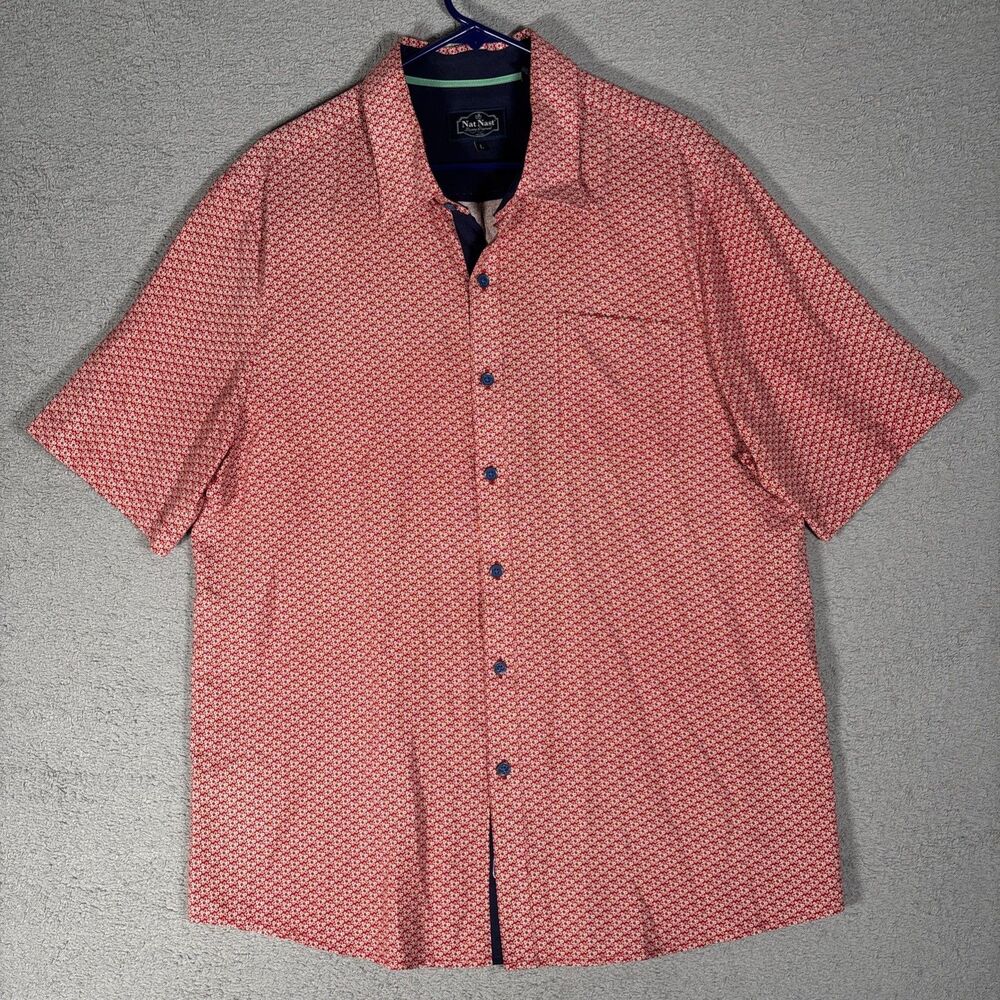 Nat Nast Luxury Originals Shirt Men’s‎ Size L Red White Geometric Flowers Resort